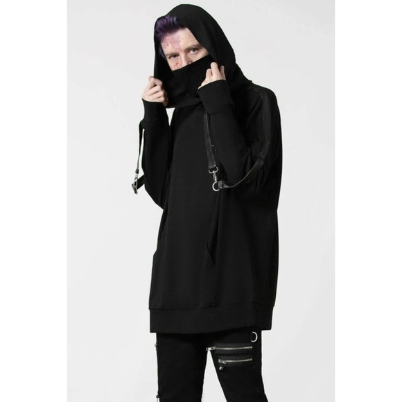 Killstar Orion Masked Strap clasp detail Sleeves emo goth unisex hoodie Large - Picture 4 of 11
